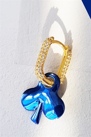 TEKLİ YONCA SAKS MAVİ GÜMÜŞ KÜPE