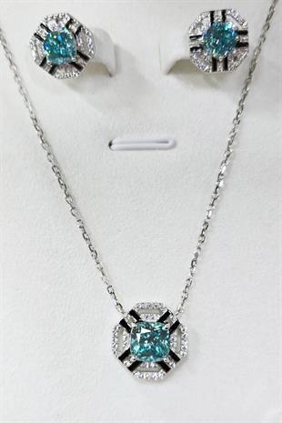 TURKUAZ MOZANİT KARE GÜMÜŞ KOLYE