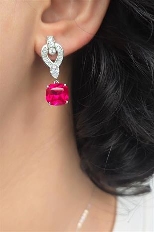 YAKUT RUBY BAGET KESİM GÜMÜŞ KÜPE