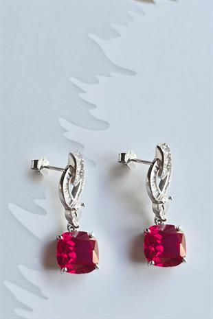 YAKUT RUBY BAGET KESİM GÜMÜŞ KÜPE