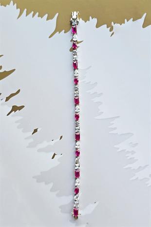 YAKUT RUBY DAMLA ÇOKLU ŞEKİL GÜMÜŞ BİLEZİK