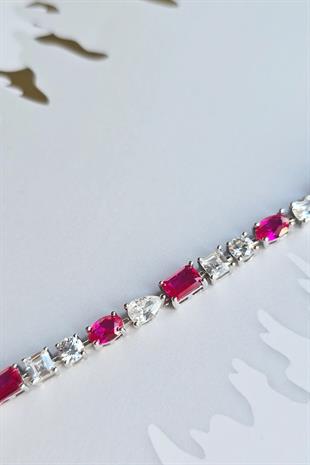 YAKUT RUBY DAMLA ÇOKLU ŞEKİL GÜMÜŞ BİLEZİK