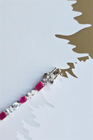 YAKUT RUBY DAMLA ÇOKLU ŞEKİL GÜMÜŞ BİLEZİK