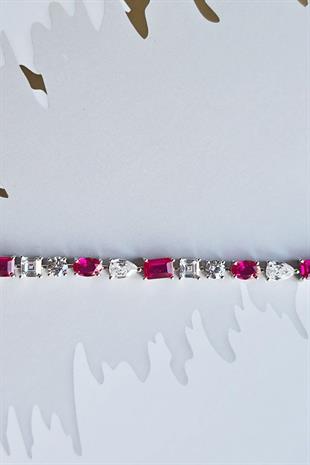 YAKUT RUBY DAMLA ÇOKLU ŞEKİL GÜMÜŞ BİLEZİK