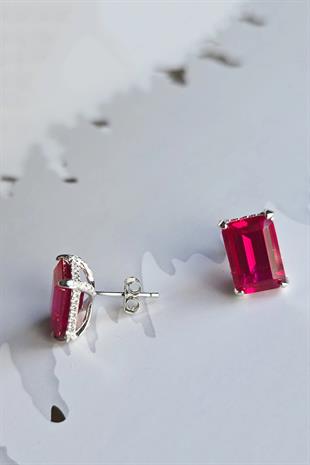 YAKUT RUBY DİKDÖRTGEN GÜMÜŞ KÜPE