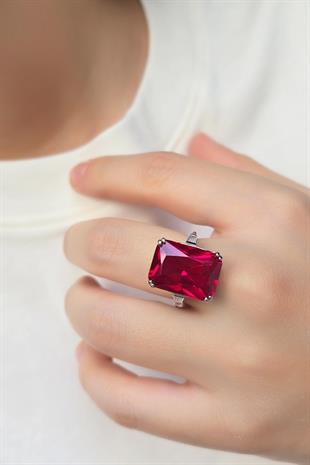 YAKUT RUBY DİKDÖRTGEN GÜMÜŞ YÜZÜK