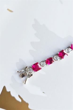 YAKUT RUBY KARE ÇOKLU ŞEKİL GÜMÜŞ BİLEZİK