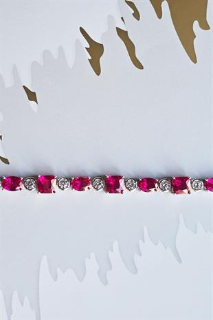 YAKUT RUBY KARE ÇOKLU ŞEKİL GÜMÜŞ BİLEZİK