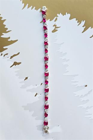 YAKUT RUBY KARE ÇOKLU ŞEKİL GÜMÜŞ BİLEZİK