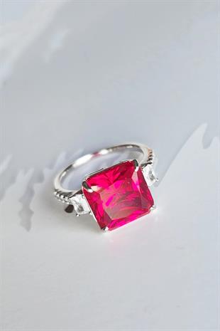 YAKUT RUBY KARE GÜMÜŞ YÜZÜK