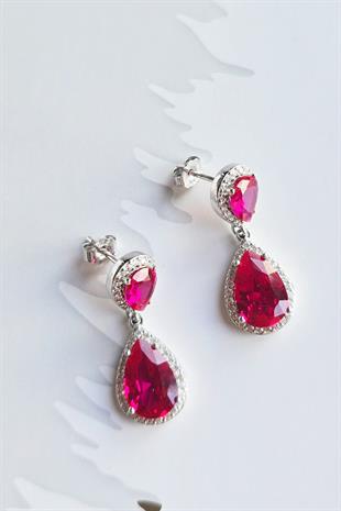 YAKUT RUBY OVAL GÜMÜŞ KÜPE