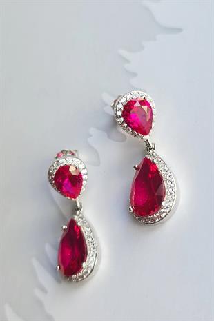 YAKUT RUBY OVAL GÜMÜŞ KÜPE