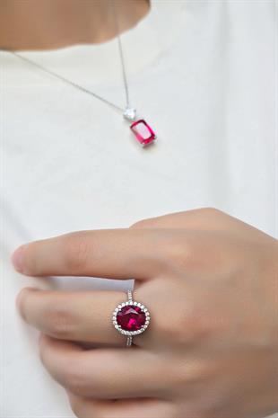 YAKUT RUBY OVAL GÜMÜŞ YÜZÜK