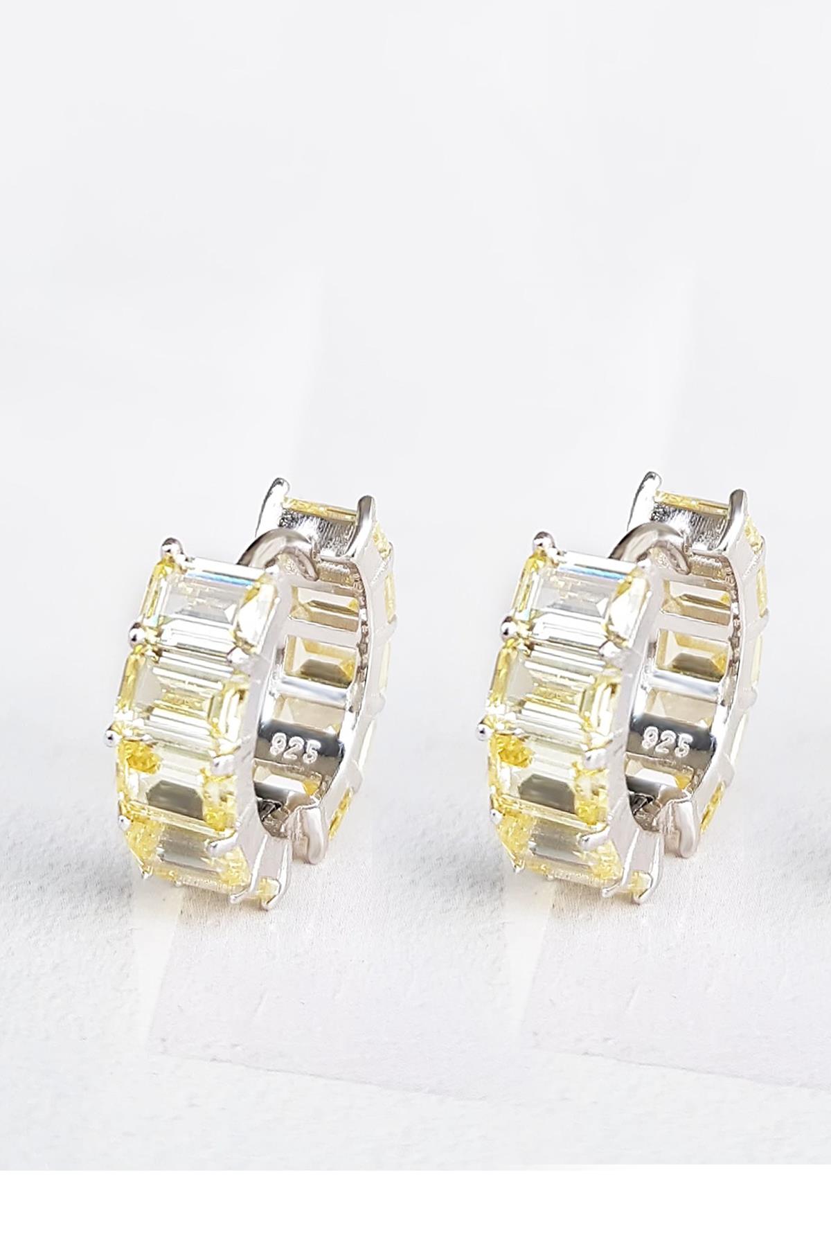 ÇİFT İTHAL BAGET SARI FANCY KESİM HALKA GÜMÜŞ KÜPE