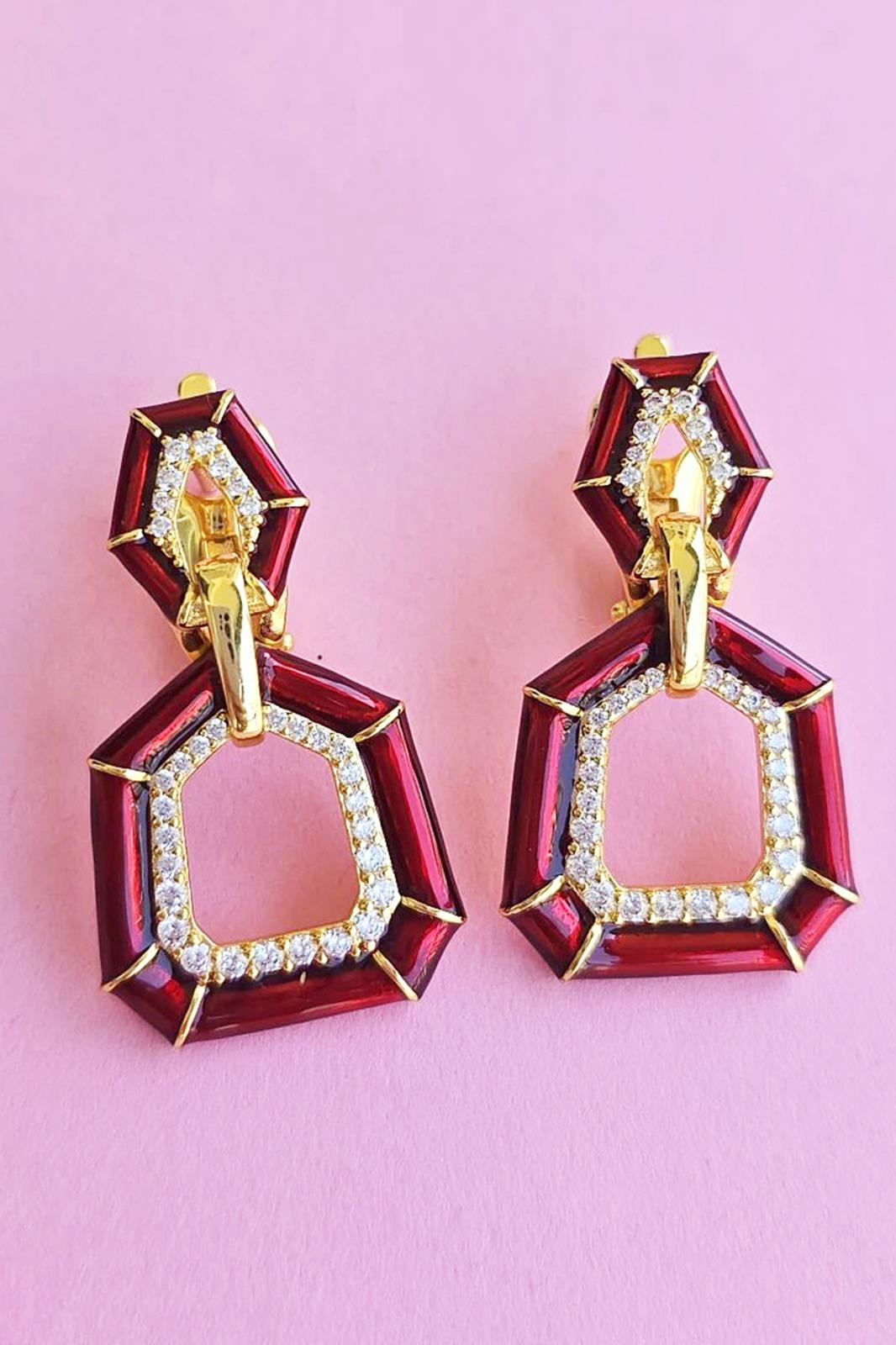 ÇİFT İTHAL  KIRMIZI MİNELİ GÜMÜŞ KÜPE