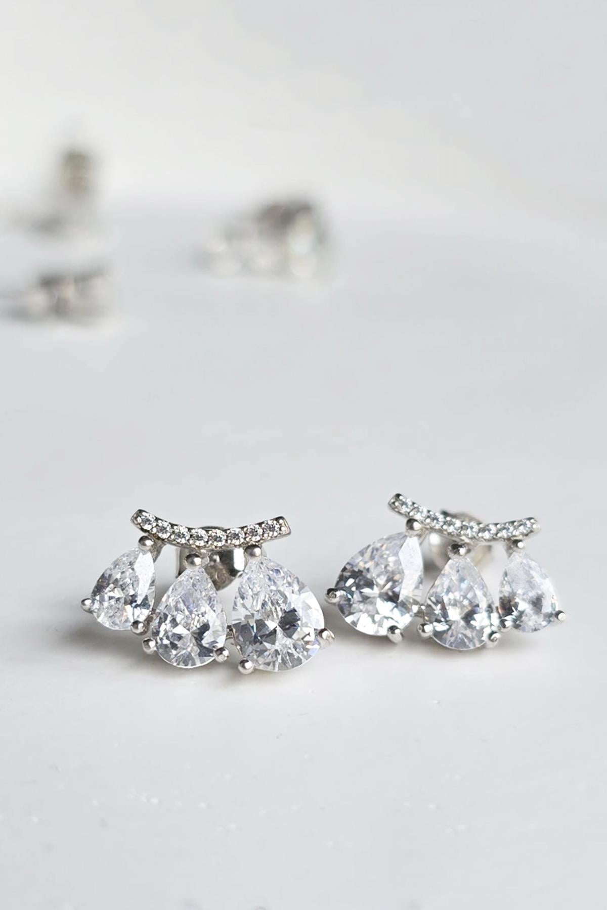 ÇİFT İTHAL MOZANİT 3LÜ DAMLA GÜMÜŞ KÜPE