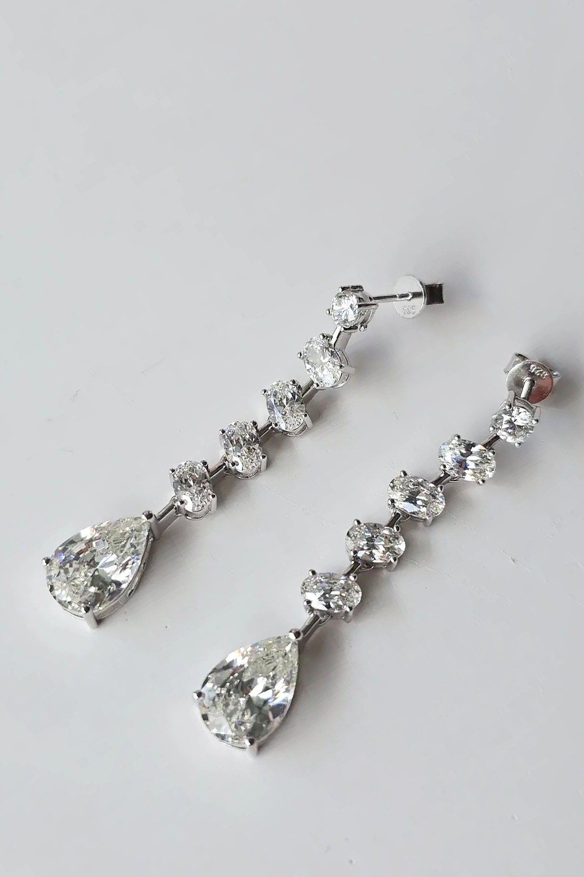 ÇİFT MOZANİT CASCADE DROP OVAL GÜMÜŞ KÜPE