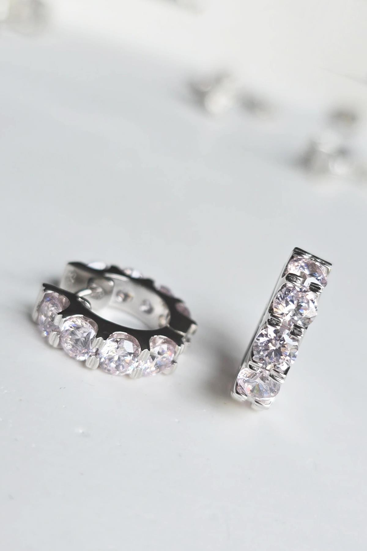 ÇİFT MOZANİT PEMBE HALKA GÜMÜŞ KÜPE