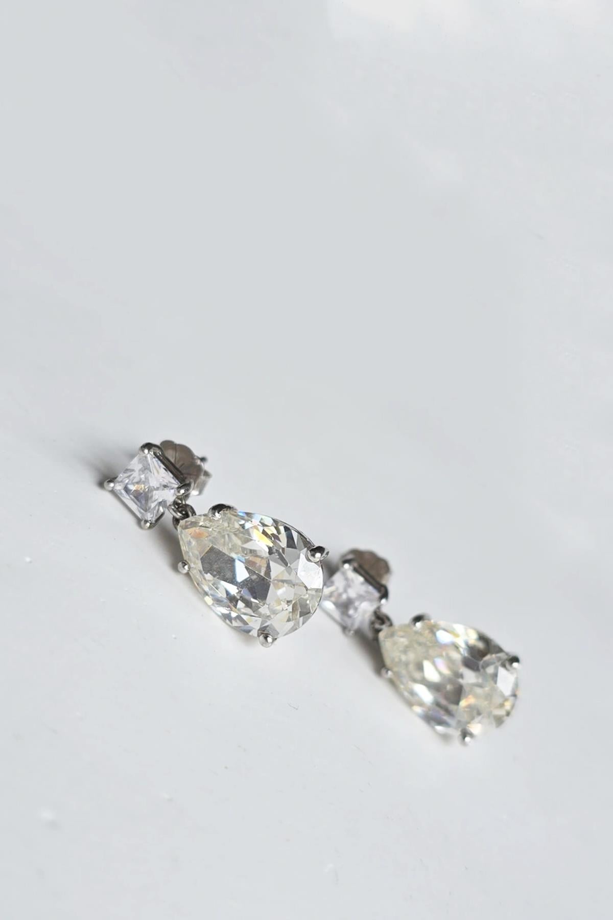 ÇİFT PREMİUM KARE DAMLA GÜMÜŞ KÜPE