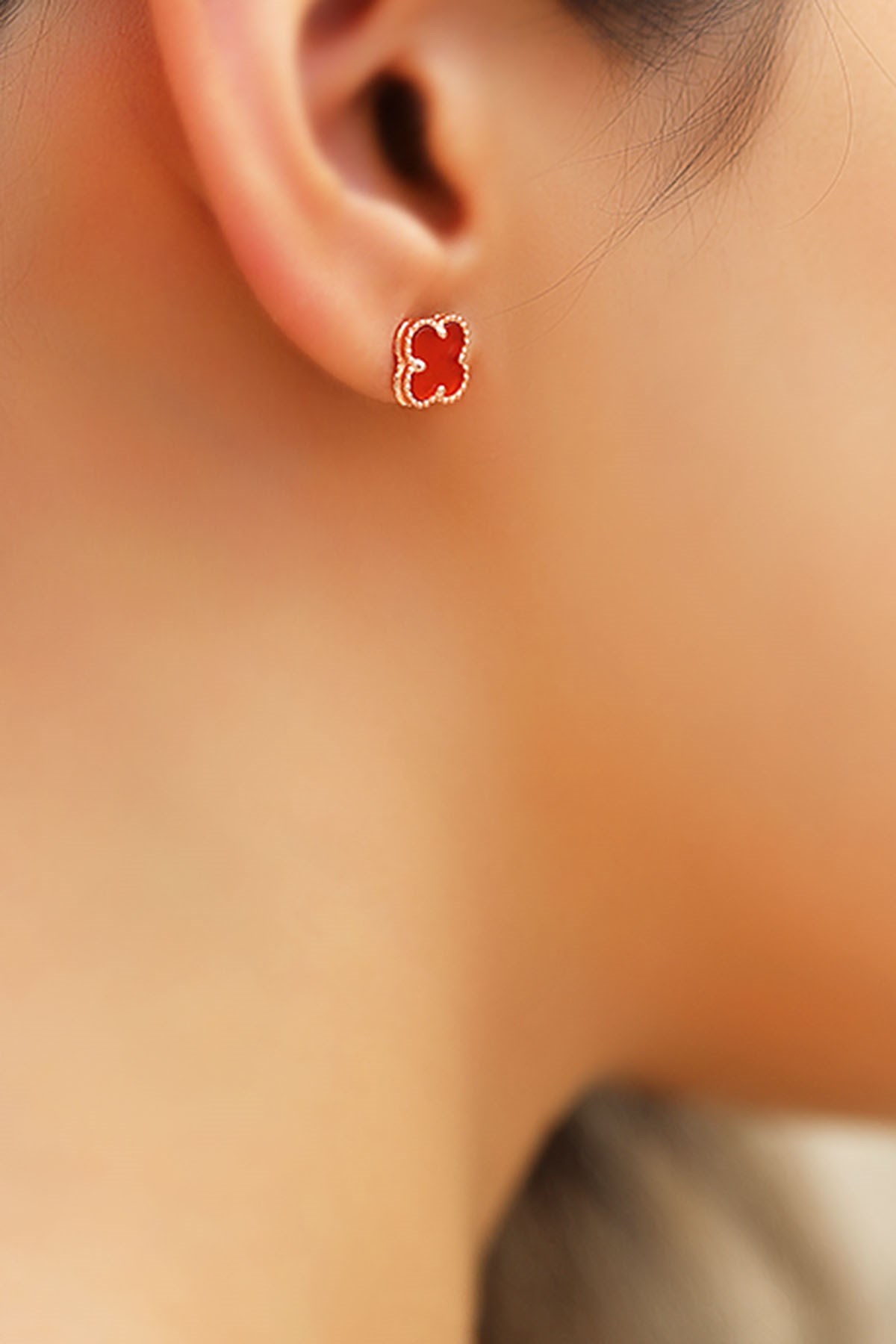 ÇİFTLİ KIRMIZI ROSE YONCA GÜMÜŞ KÜPE