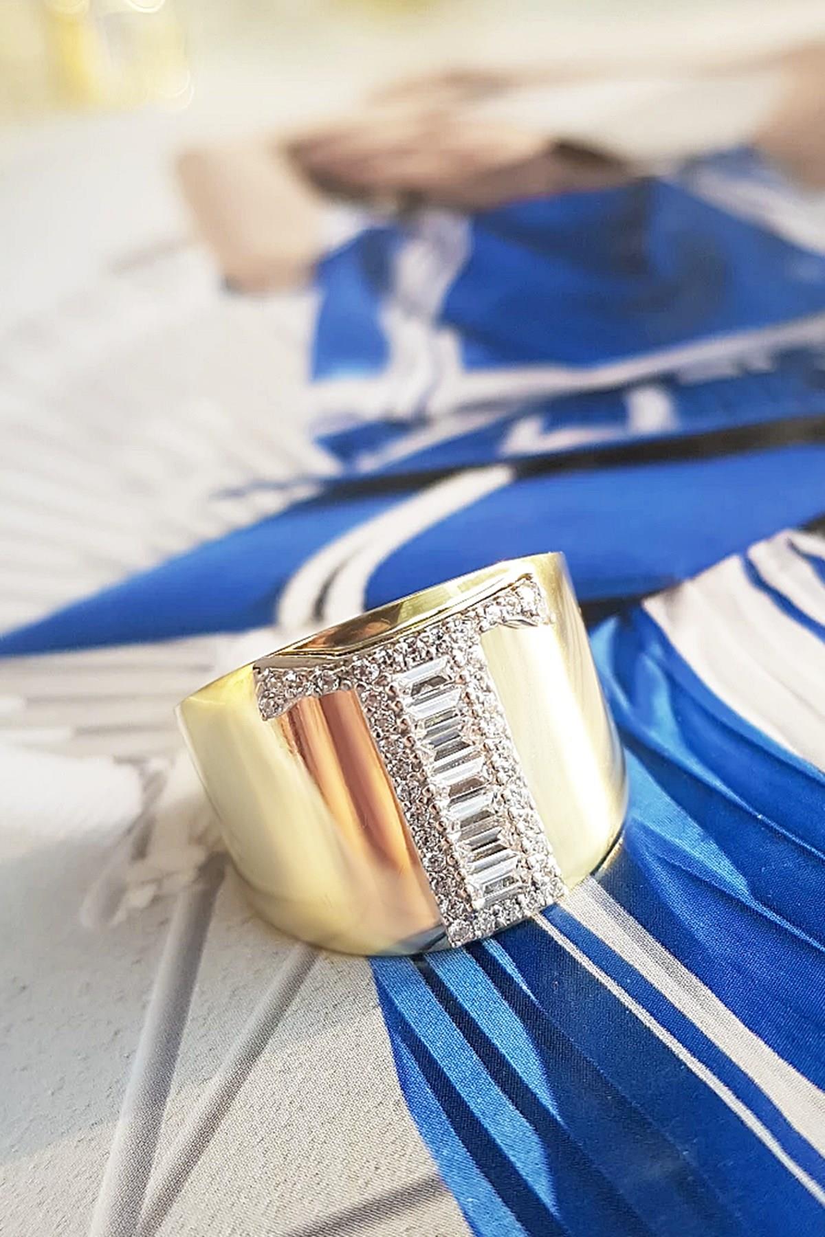 Harfli Baget Işleme Gümüş Yüzük