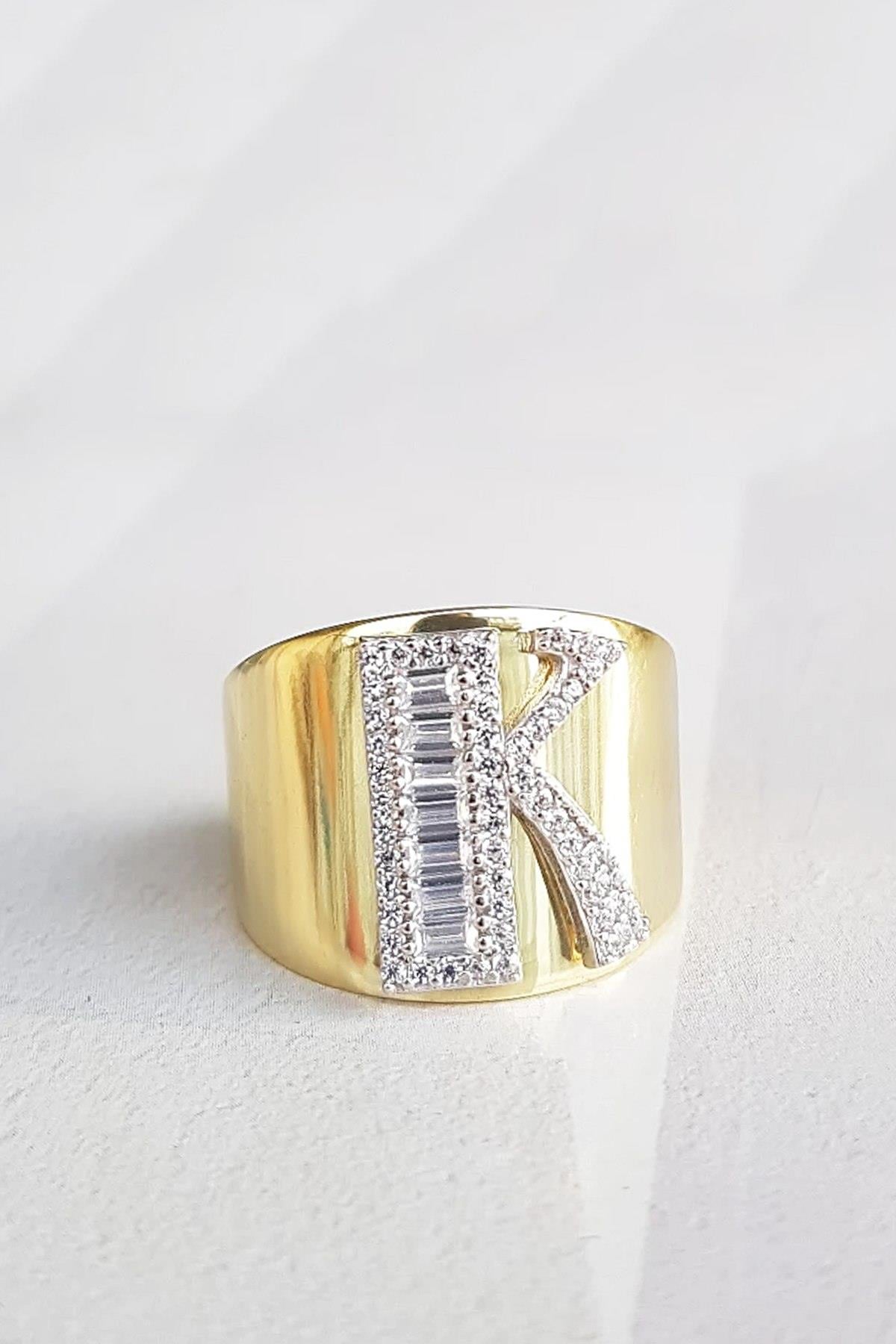 Harfli Baget Işleme Gümüş Yüzük