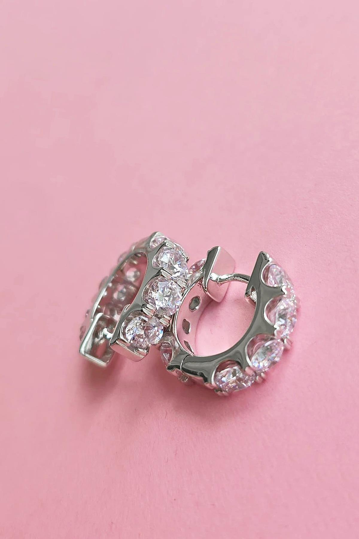 İTHAL ÇİFT PEMBE BUZ KESİM HALKA GÜMÜŞ KÜPE 