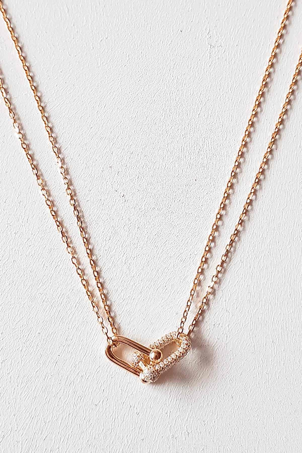 İTHAL İKİLİ ZİNCİRLİ TİF TAŞLI GÜMÜŞ KOLYE