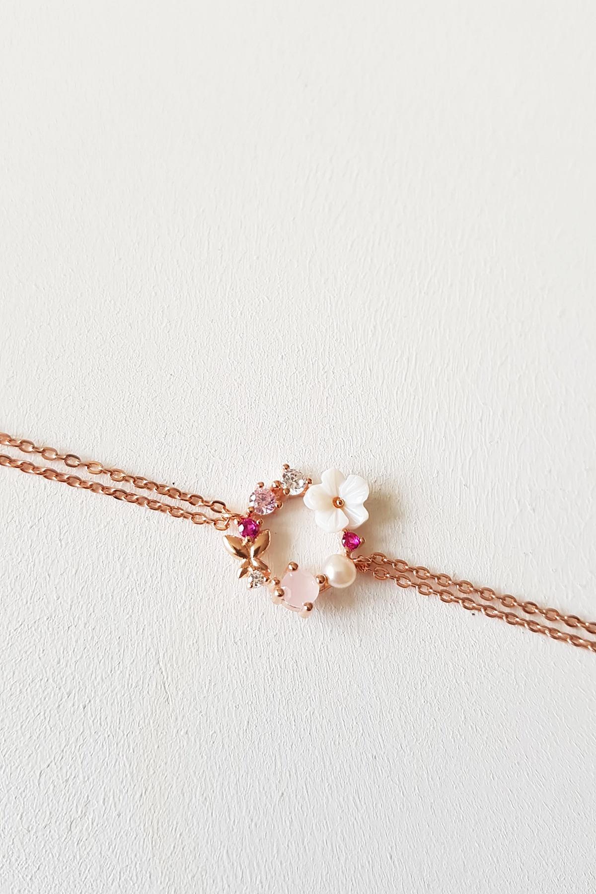 İTHAL MAGNOLYA SEDEF ÇİÇEKLİ GÜMÜŞ BİLEKLİK