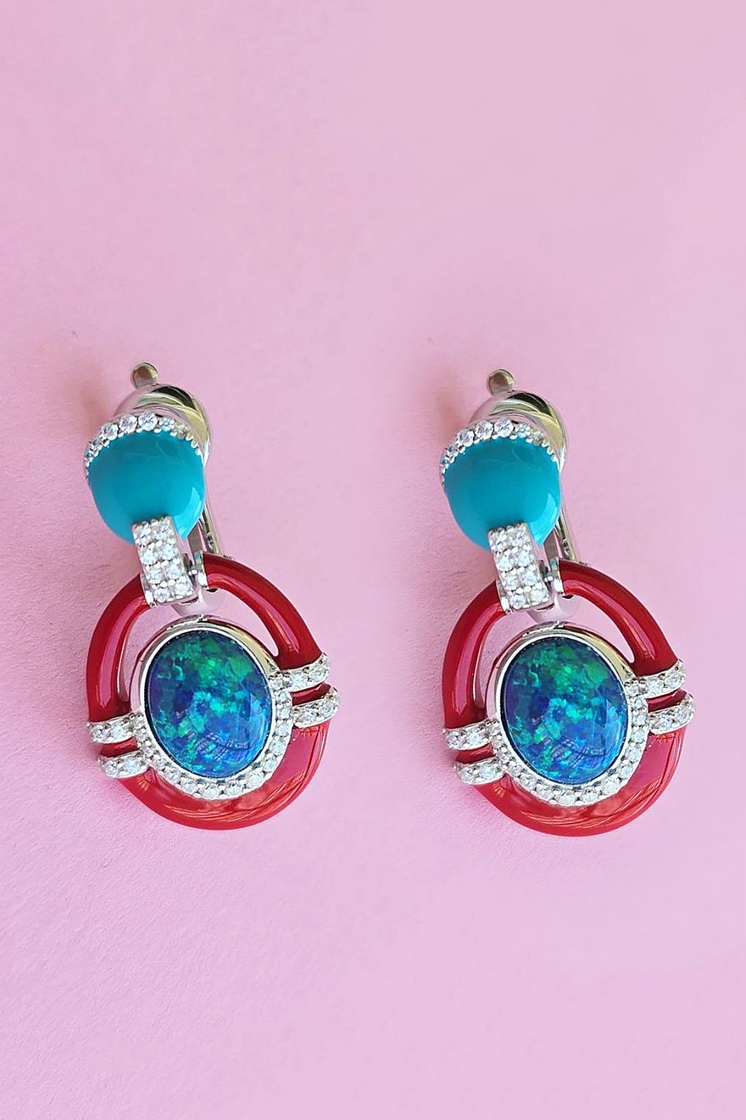 İTHAL PREMİUM OPAL TAŞLI TURKUAZ GÜMÜŞ KÜPE