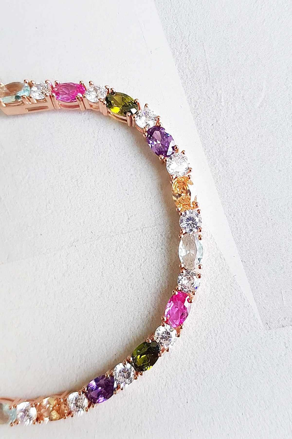 İTHAL RENKLİ TAŞLAR ÖZEL İŞÇİLİK GÜMÜŞ BİLEKLİK