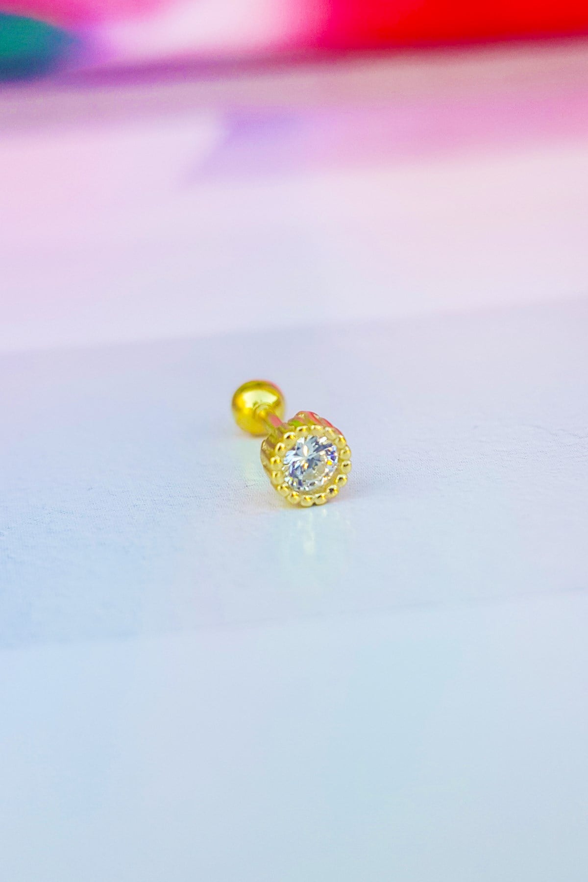 İthal Tek Taş Gümüş Piercing Küpe