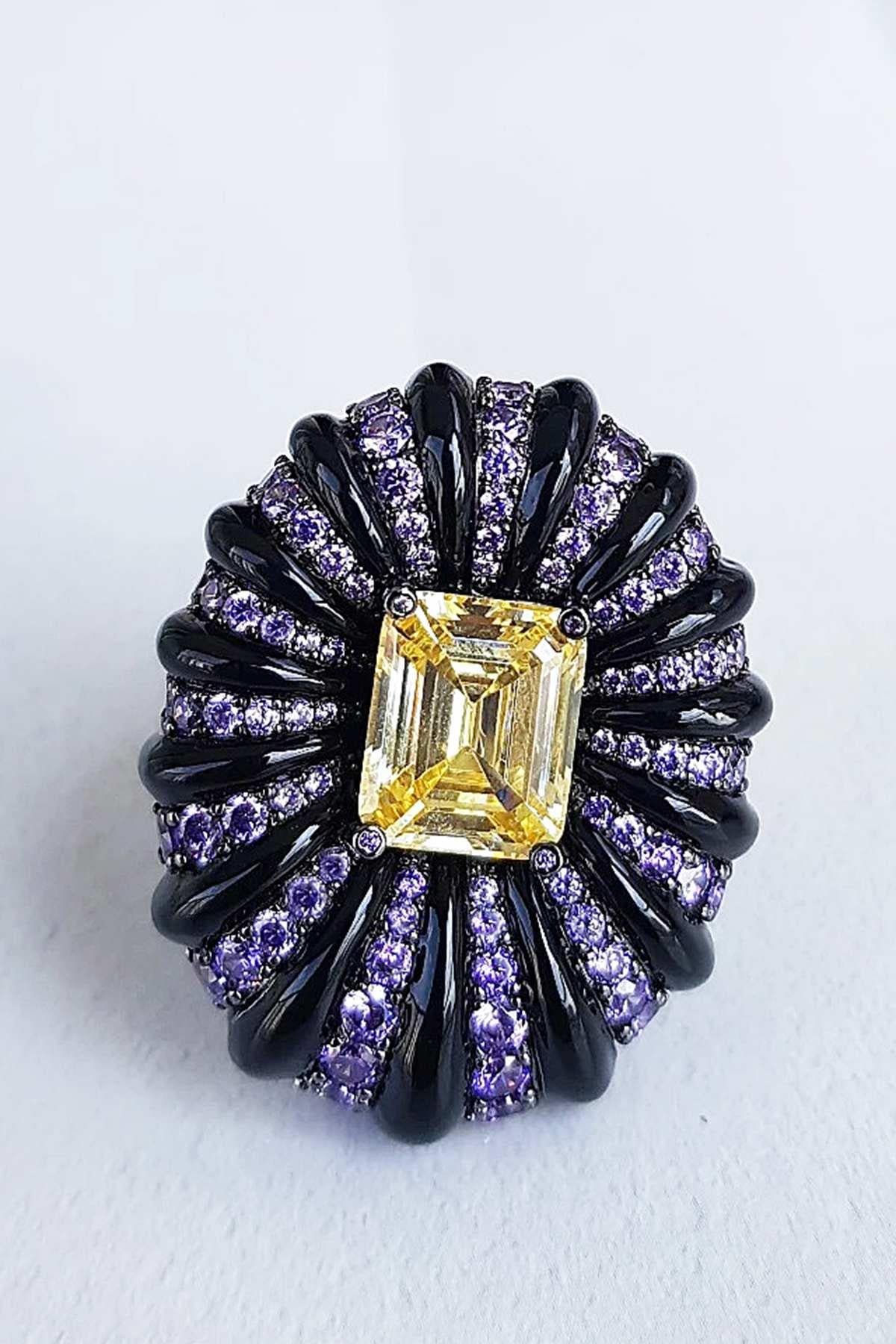 İTHAL VIP THOR MOR SARI TASARIM GÜMÜŞ YÜZÜK