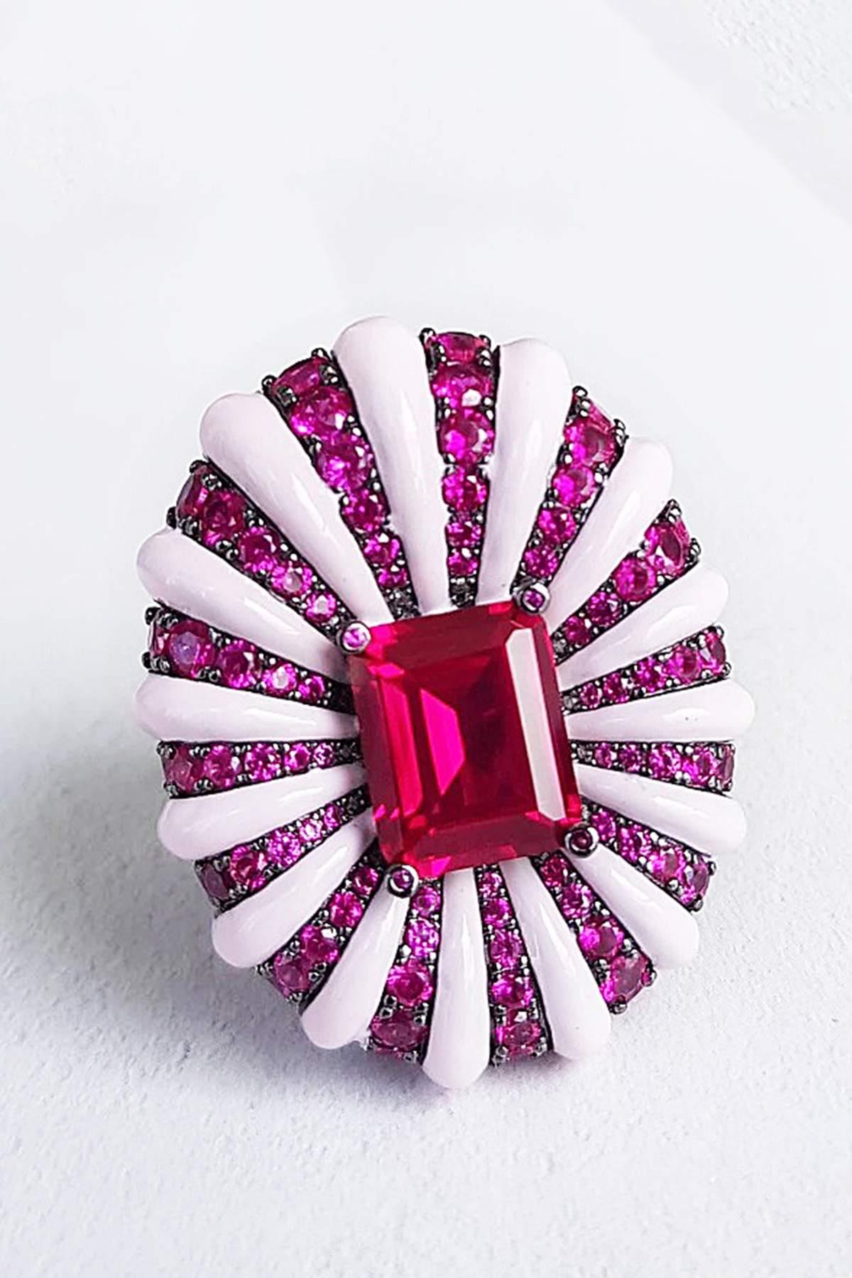 İTHAL VIP THOR PEMBE KIRMIZI TASARIM GÜMÜŞ YÜZÜK