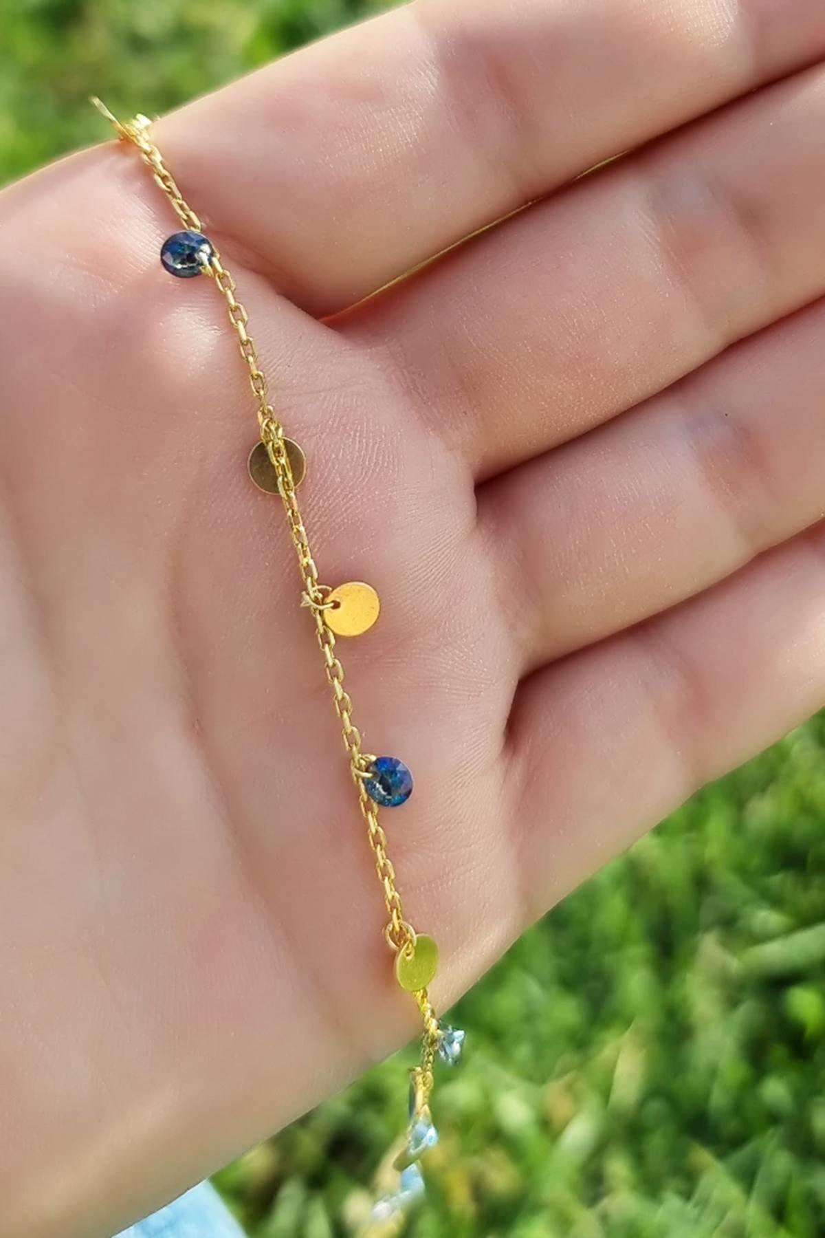 LACİVERT BEYAZ TAŞLI GÜMÜŞ HALHAL