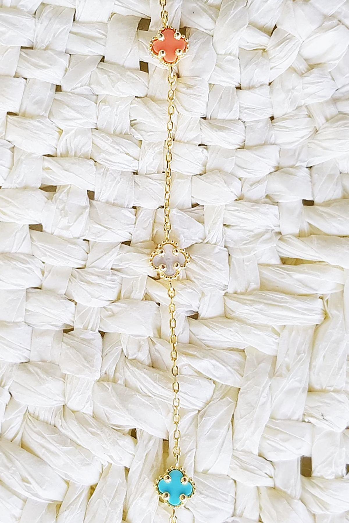 MİNİ YONCA SEDEF TURKUAZ MERCAN GÜMÜŞ BİLEKLİK