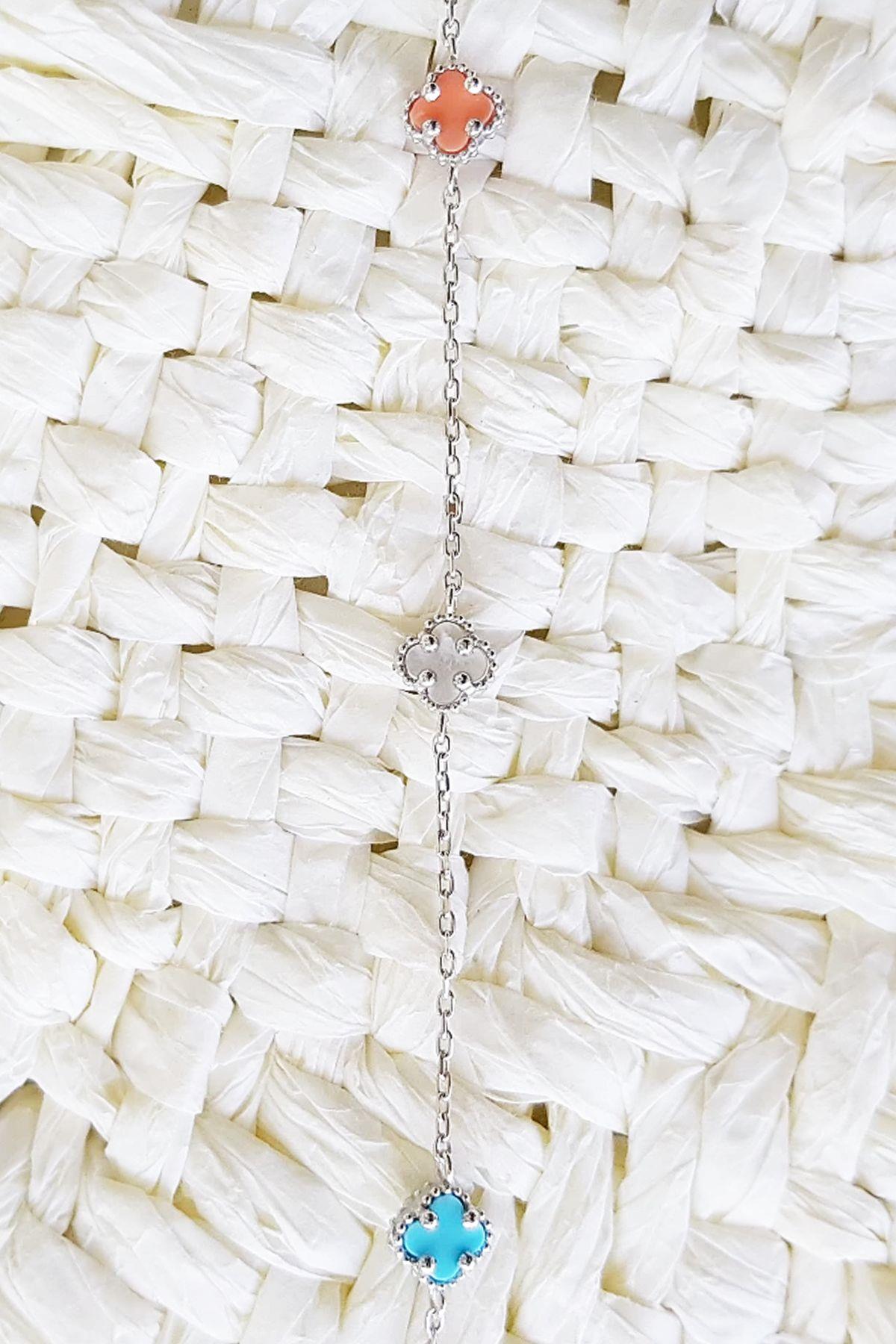 MİNİ YONCA SEDEF TURKUAZ MERCAN GÜMÜŞ BİLEKLİK