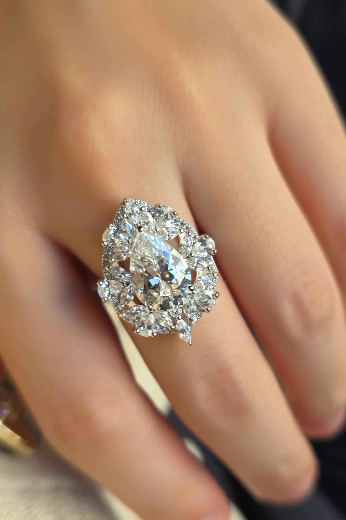 MOZANİT PREMİUM LARGE DAMLA GÜMÜŞ YÜZÜK