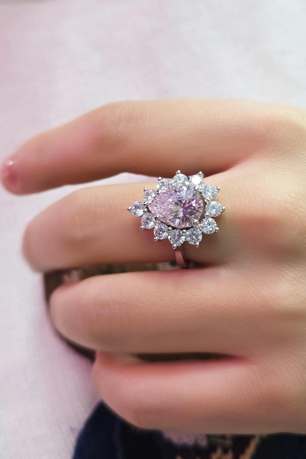 PEMBE BUZ KESİM DAMLA GÜMÜŞ YÜZÜK