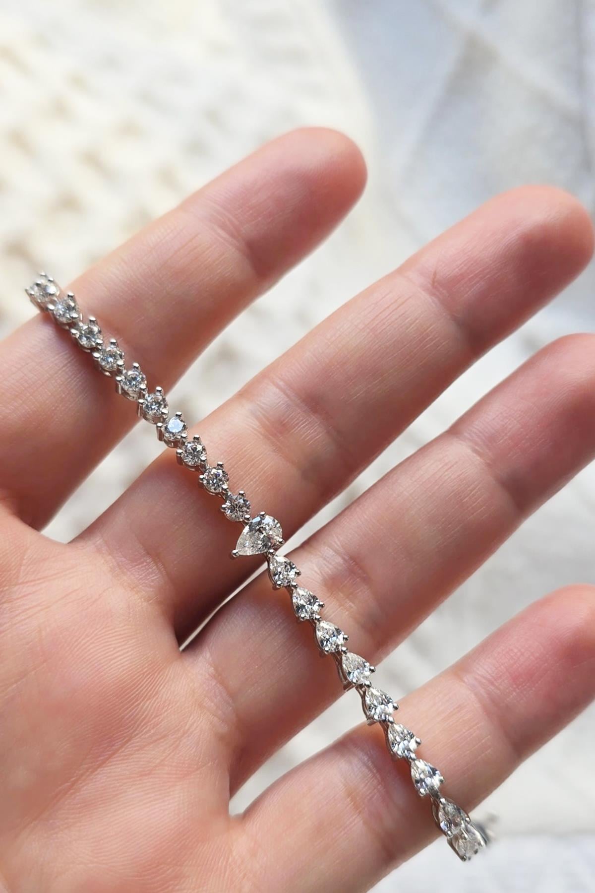 PREMİUM 6 MM DAMLA MOZANİT GÜMÜŞ BİLEKLİK