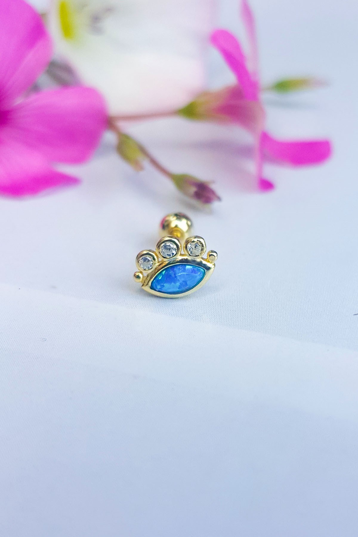 Tekli, Blue Eye Gümüş Piercing Küpe