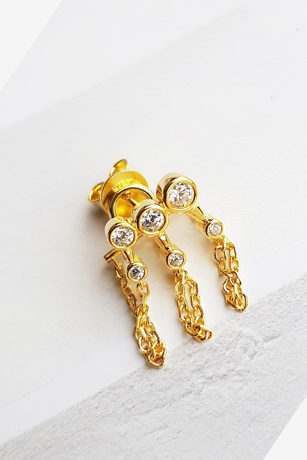 TEKLİ İTHAL 3 STONE CHAİN GÜMÜŞ KÜPE