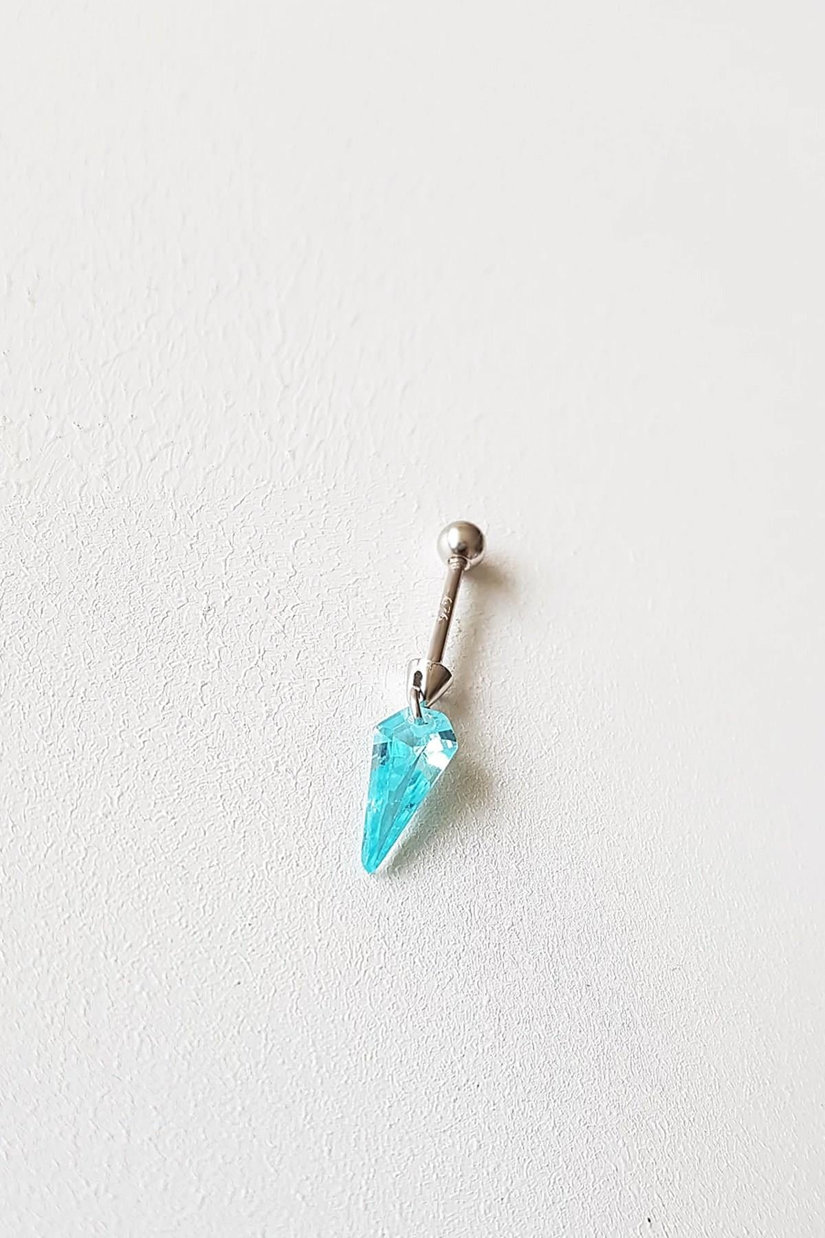 TEKLİ İTHAL AQUA FANCY KESİM CRYSTAL GÜMÜŞ KÜPE PİERCİNG