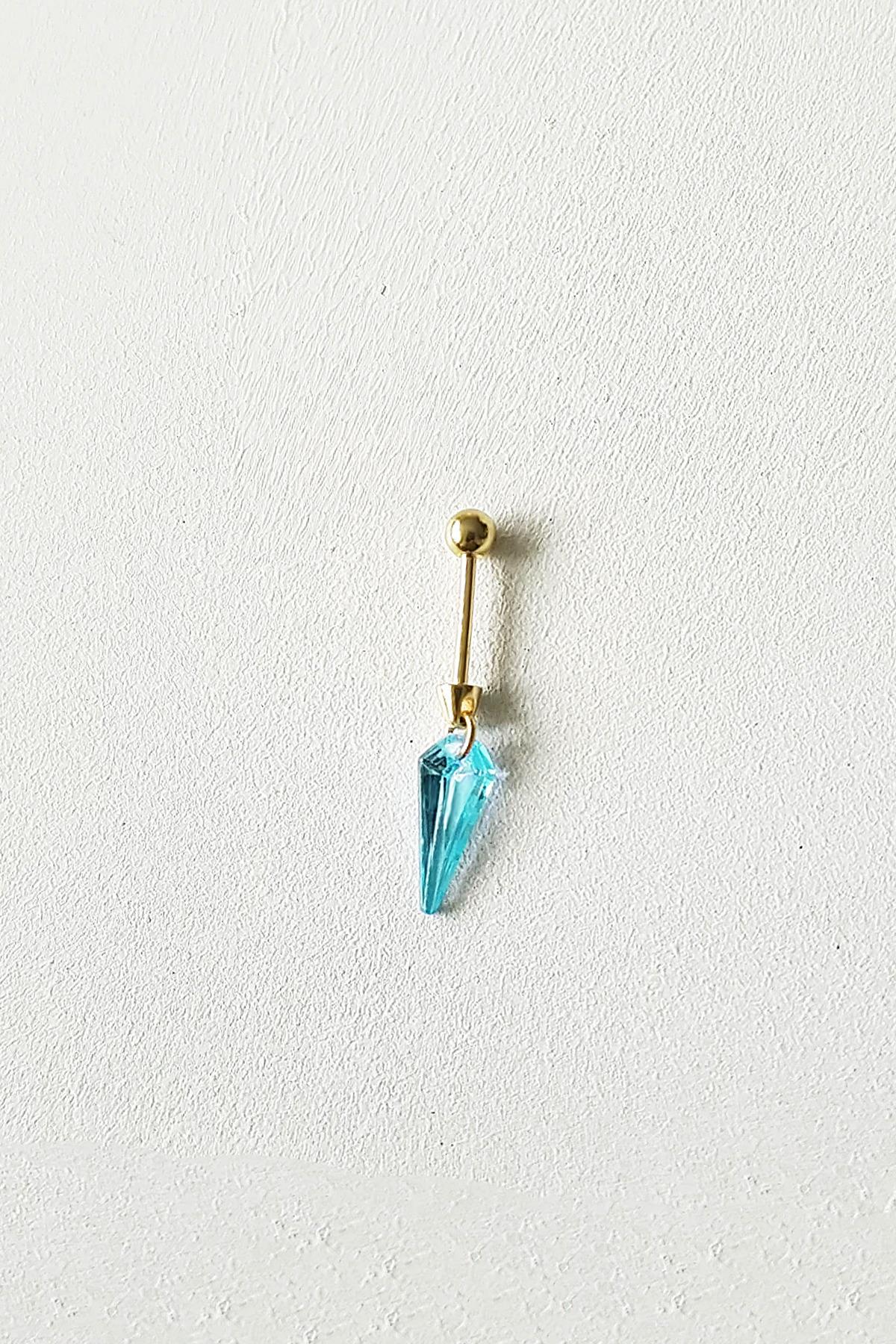 TEKLİ İTHAL AQUA FANCY KESİM CRYSTAL GÜMÜŞ KÜPE PİERCİNG