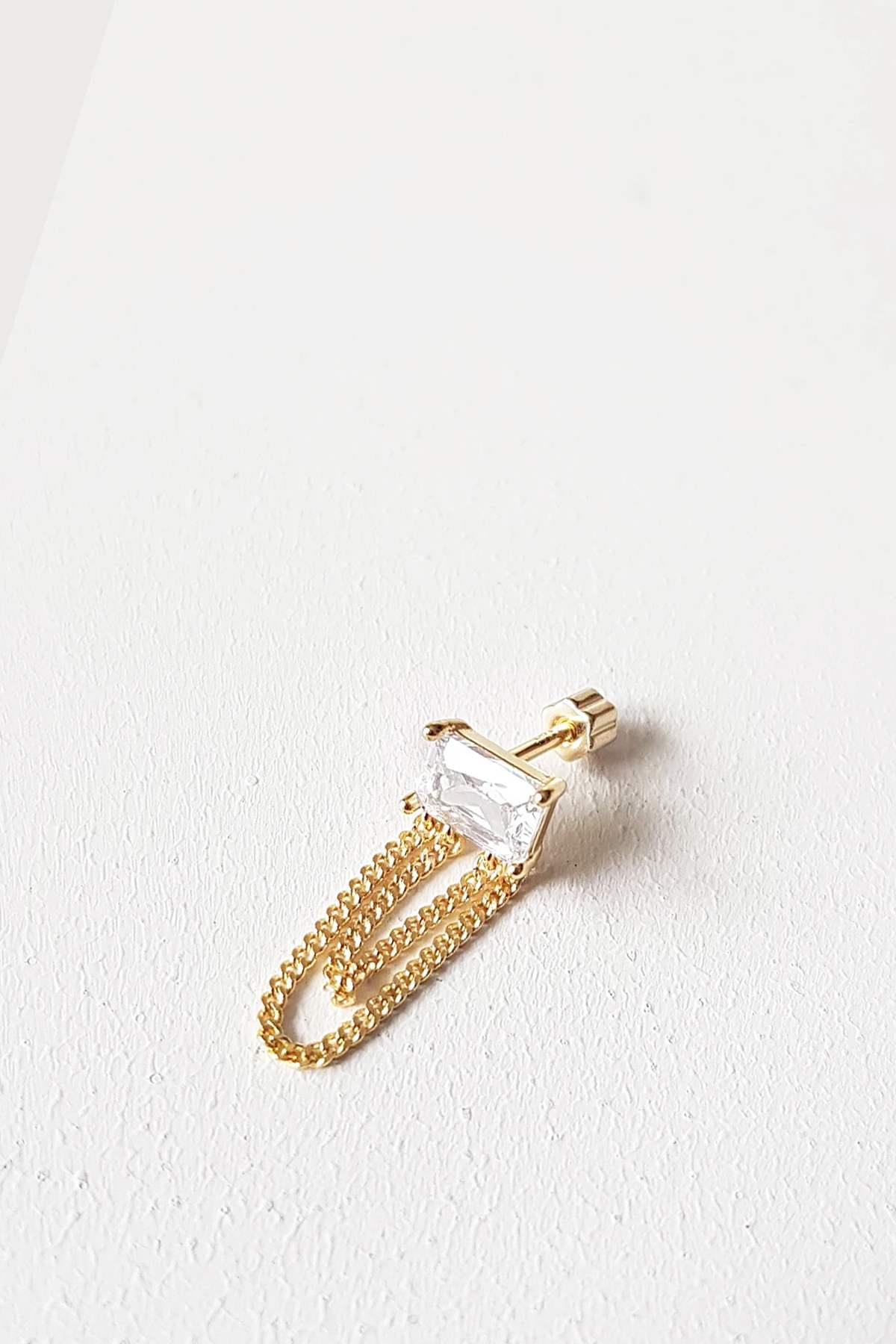 TEKLİ İTHAL BAGET KARE ZİNCİRLİ GÜMÜŞ PİERCİNG