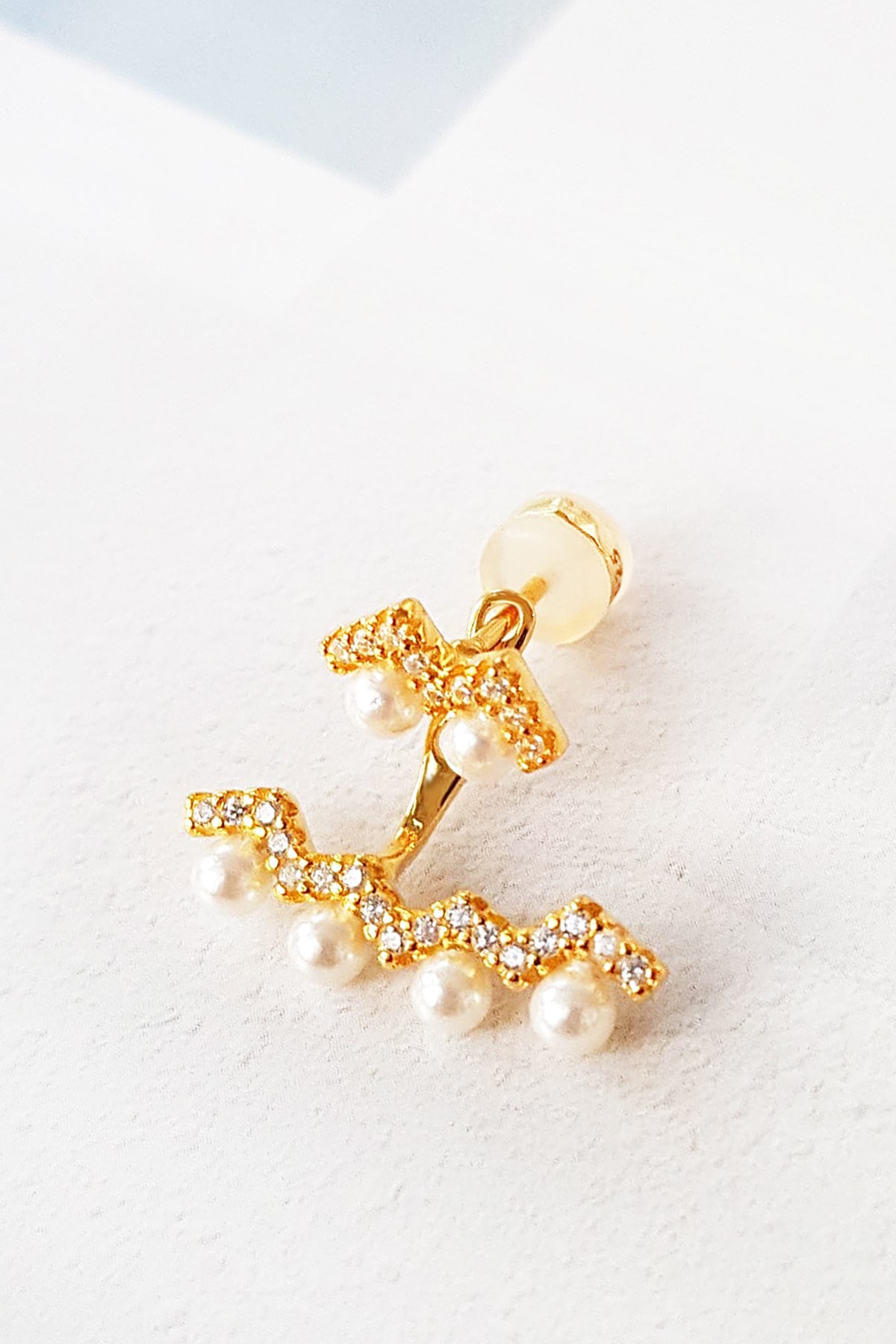 TEKLİ İTHAL İNCİLİ ZİGZAG GÜMÜŞ KÜPE