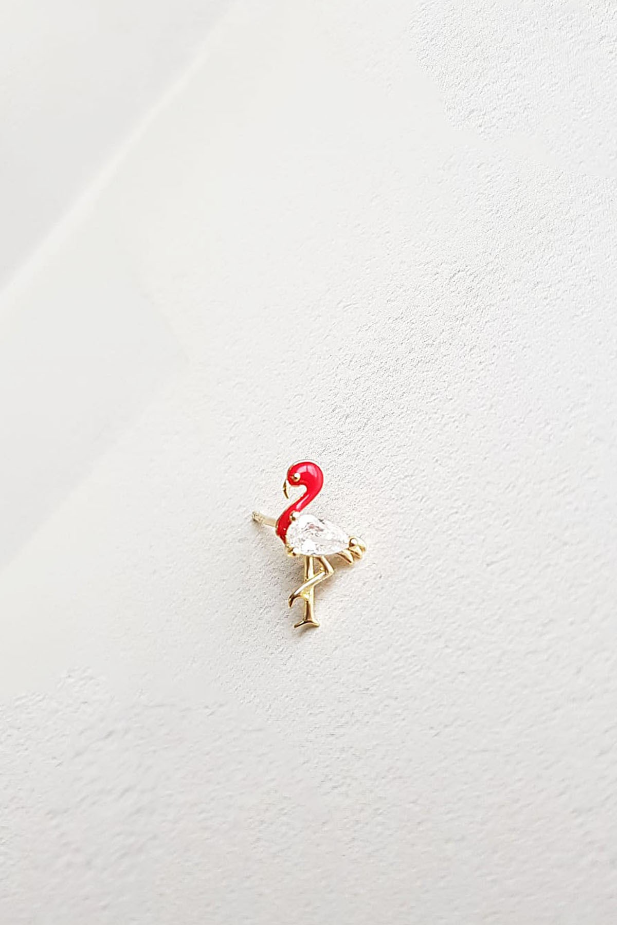 Tekli Ithal Mini Flamingo Red Gümüş Küpe