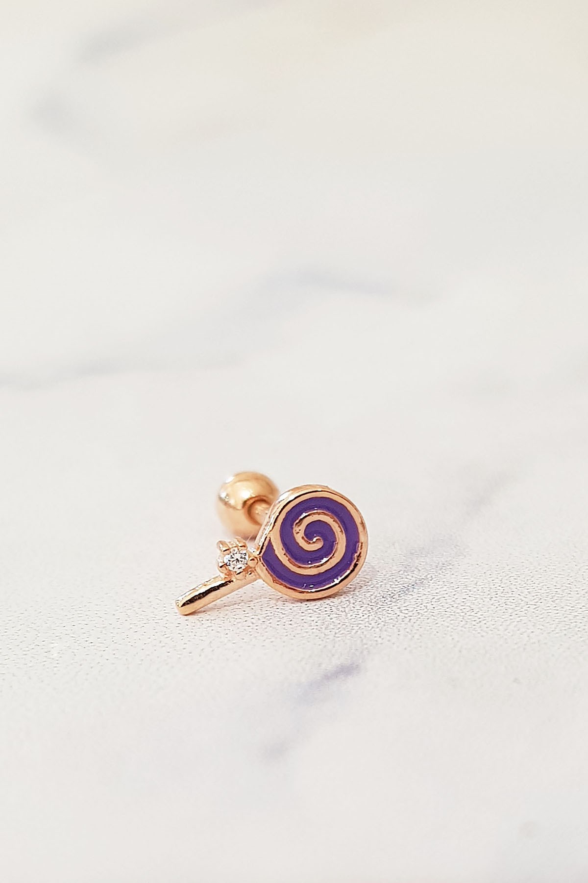 TEKLİ İTHAL PURPLE CANDY GÜMÜŞ PİERCİNG KÜPE