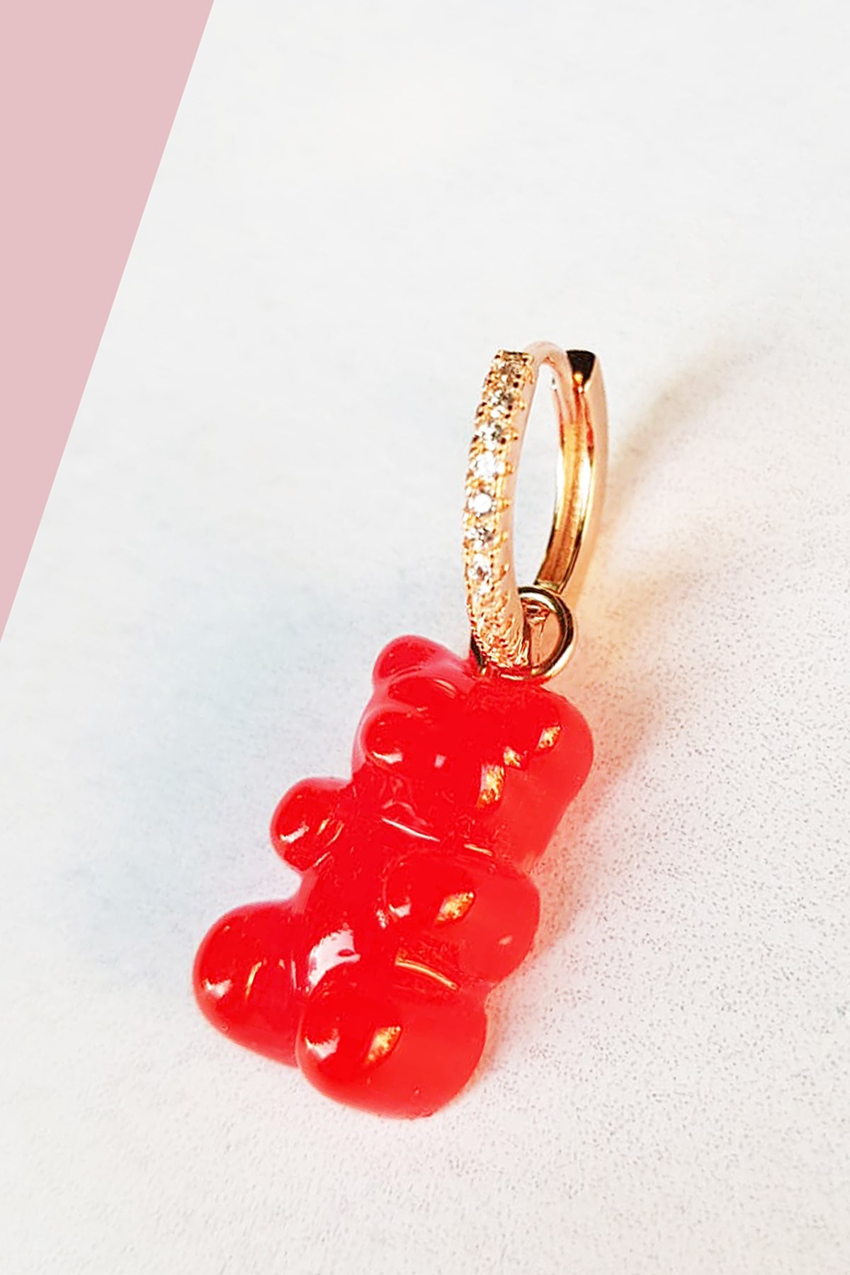 TEKLİ JELİBON  KIRMIZI CANDY BEAR GÜMÜŞ KÜPE