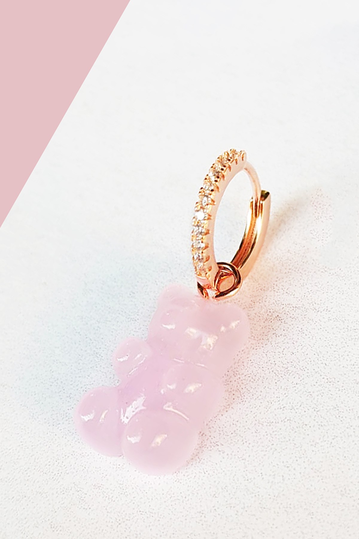 TEKLİ JELİBON  TOZ PEMBE CANDY BEAR GÜMÜŞ KÜPE